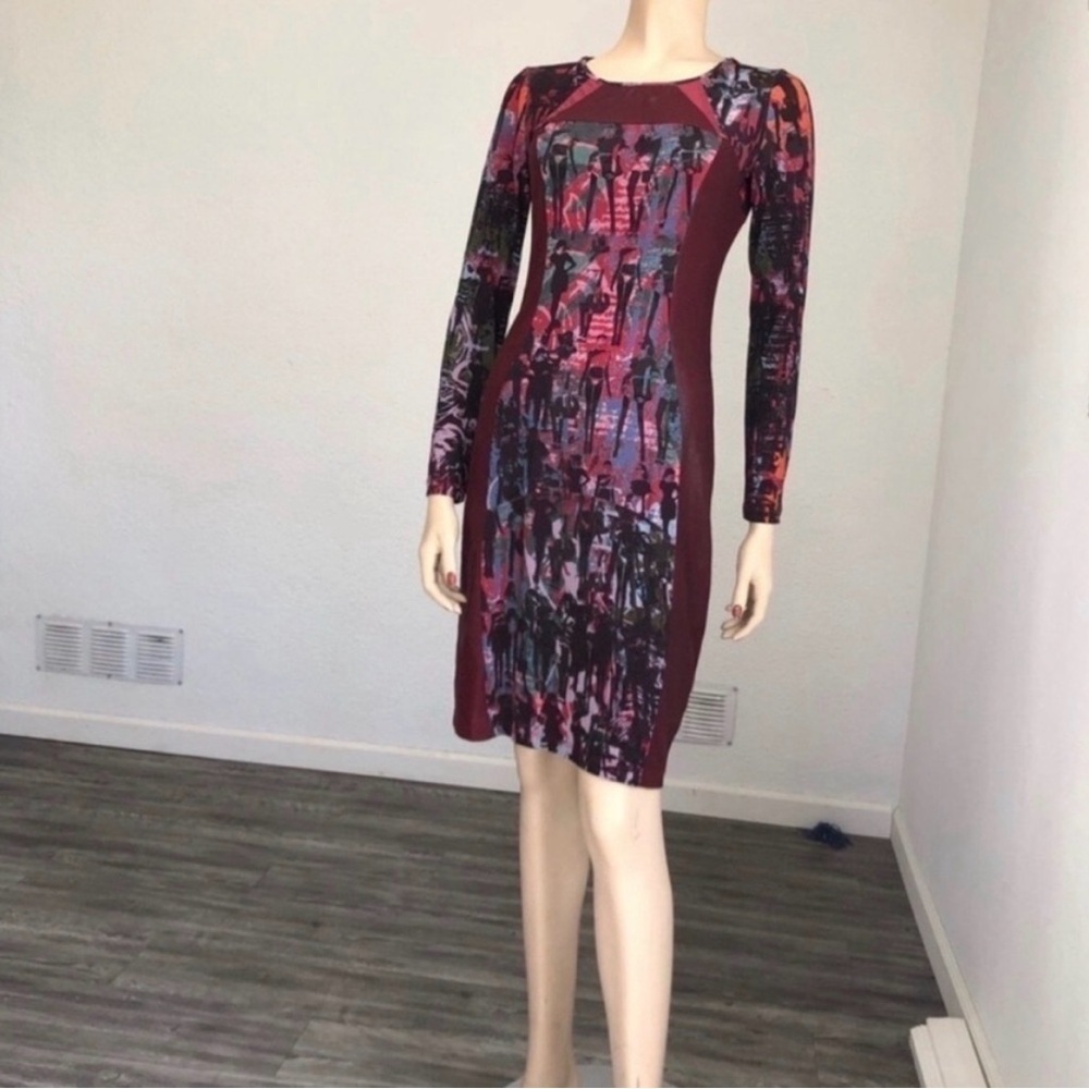 Eroke pencil dress made in Italy burgundy Long Sleeve Multicolor Dress
